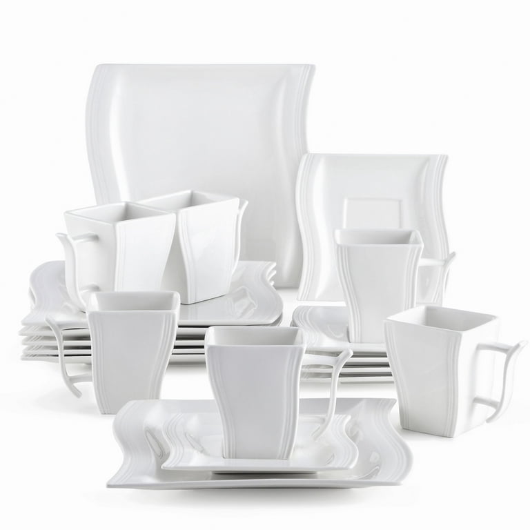 MALACASA Square Dinnerware Set, 18-Piece Ivory White