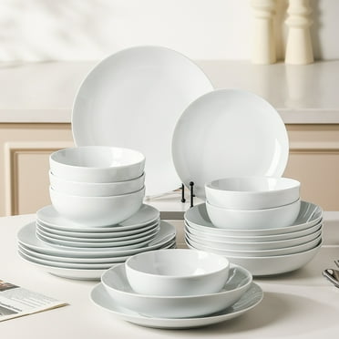MALACASA 24 Piece Porcelain Dinnerware Sets, Round White Dishes, Service for 6