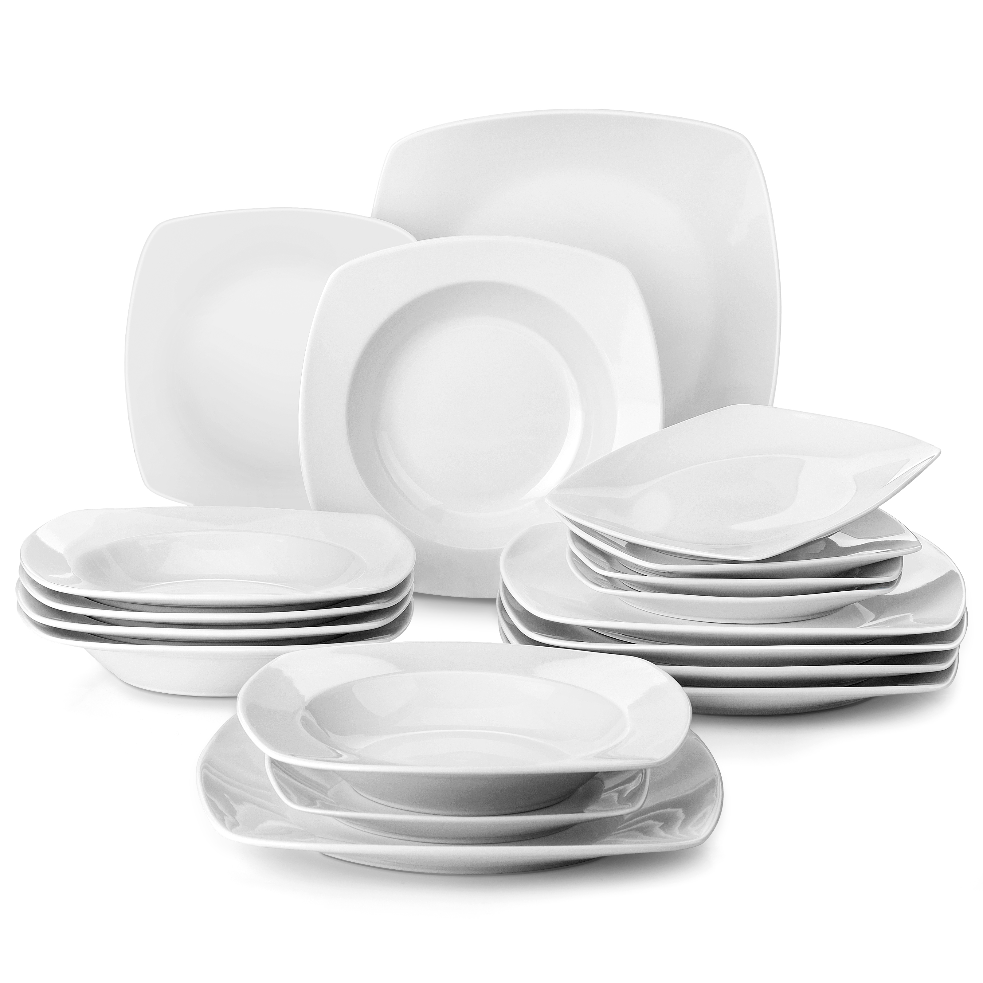 MALACASA, Porcelain Dishes Sets for 6, 18-Piece Dinner Set Ivory