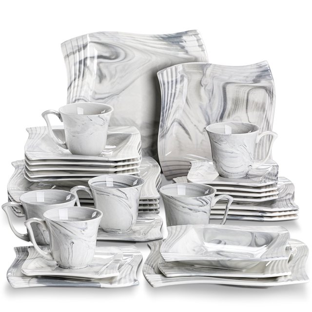 MALACASA, Series Amapro, 30Piece Porcelain Dinnerware Sets, Marble
