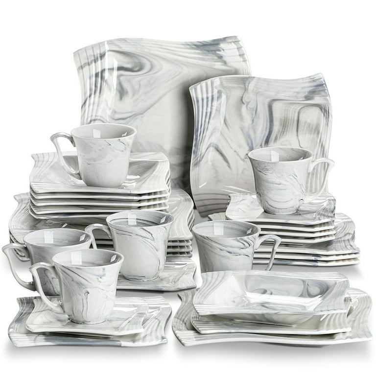 MALACASA 2-Piece Gray Porcelain Dinnerware in the Serveware