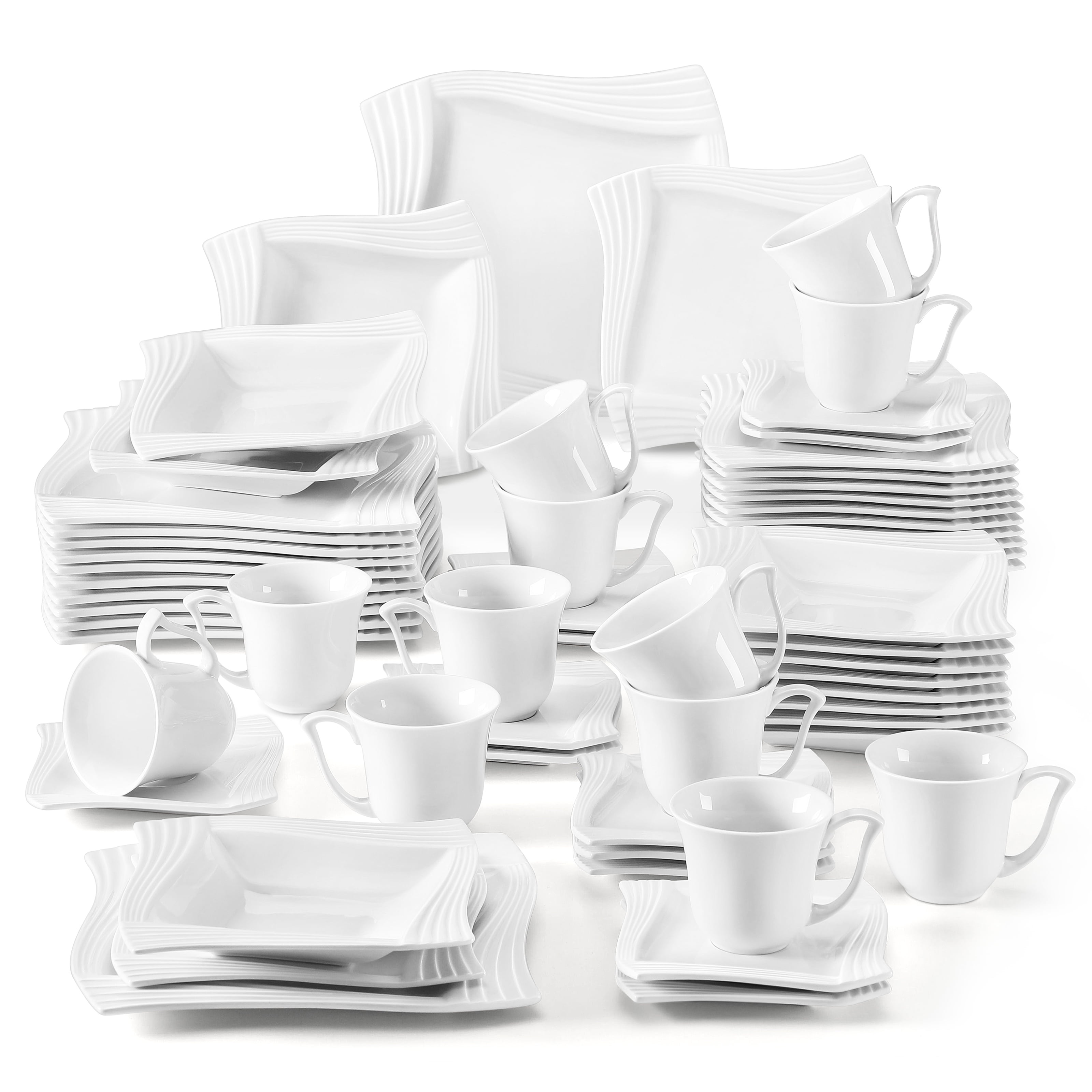 MALACASA Blance, 18-Piece Porcelain Dinnerware Set Dessert Plates Cups &  Saucers