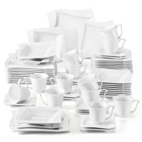 MALACASA, Series Amparo, 60-Piece Porcelain Dinnerware Set, Ivory White Dinner Set, Service for 12