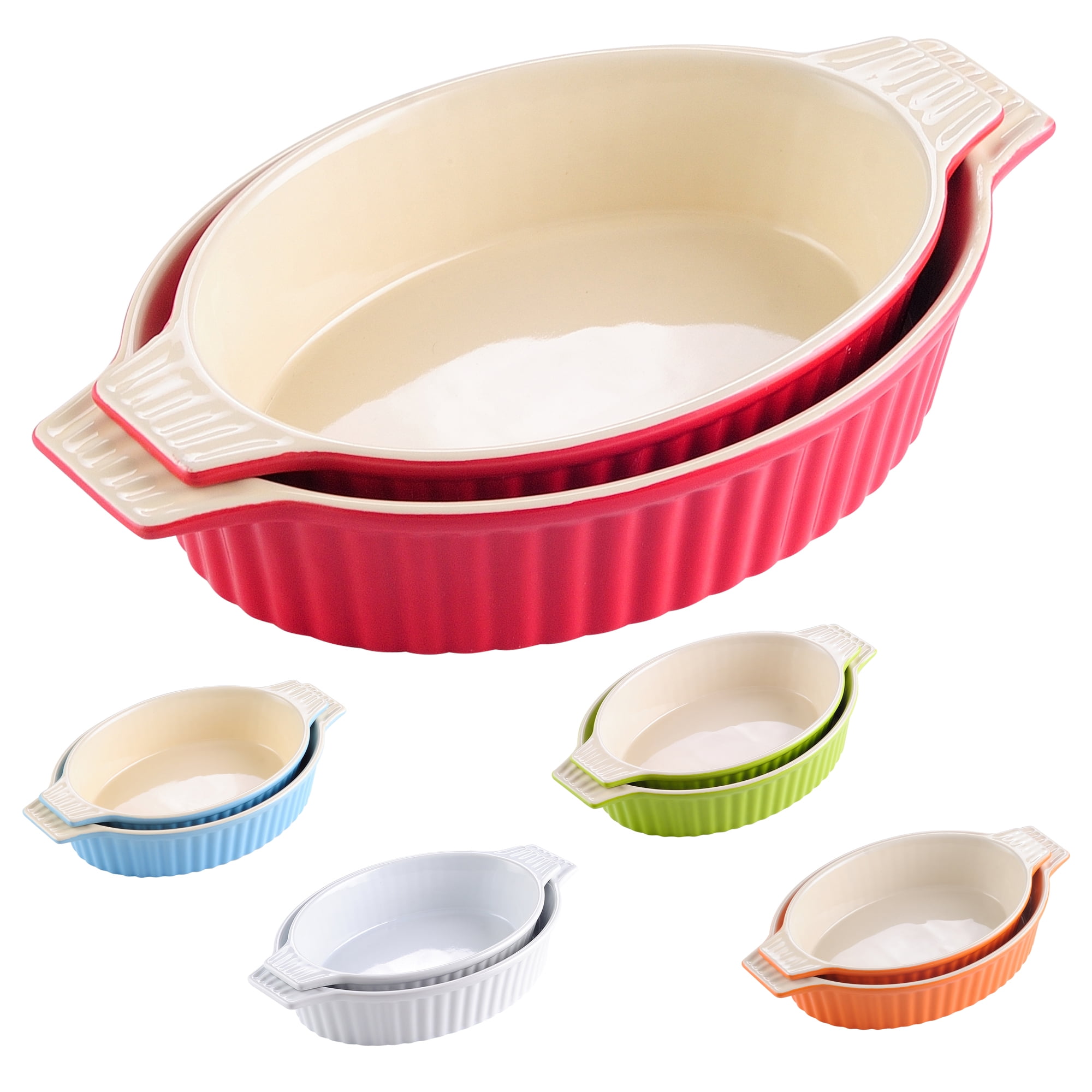 MALACASA Red 2-Piece Ceramic Bakeware Set at