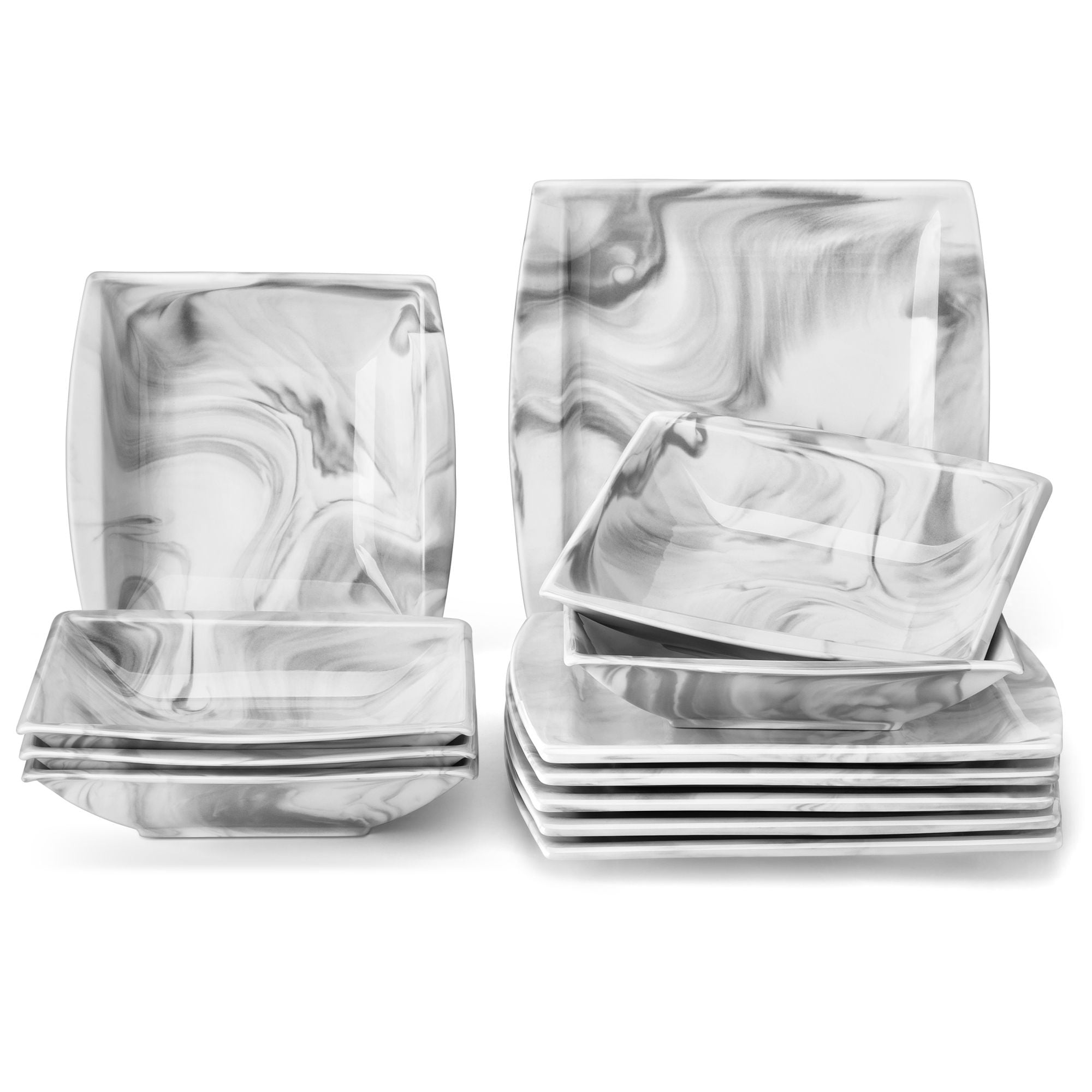 MALACASA Blance 32-Piece Marble Gray Porcelain. Dinnerware Set