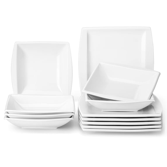 MALACASA, Series Blance, 12 pieces Dinnerware Set with 6-Piece Dinner Plates and 6-Piece Soup Plates, Service for 6