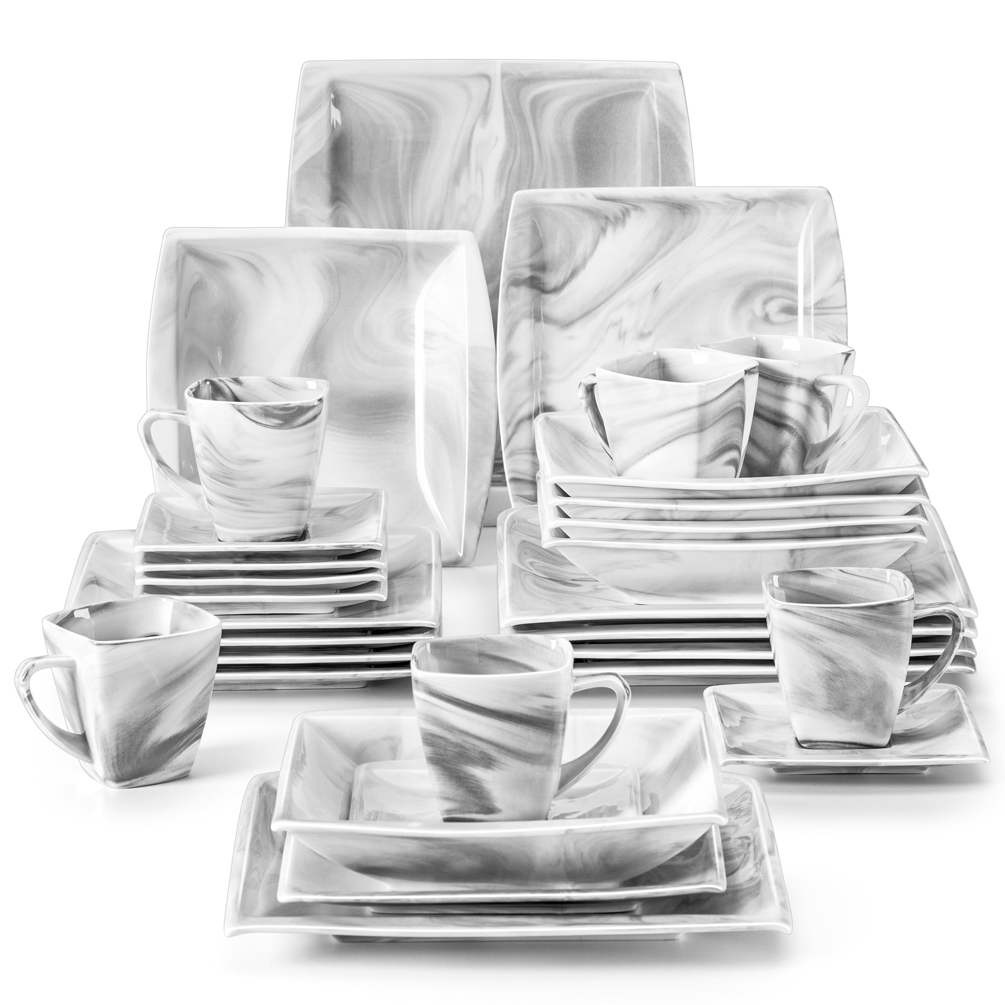 MALACASA Dinnerware Sets, 18-Piece Porcelain Square Dishes, Gray White with  Red Rim, Modern Dish Set for 6 - Plates and Bowls Sets, Ideal for Dessert