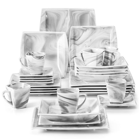 MALACASA, Series Blance, 30-Piece Porcelain Dinnerware Set, Marble Grey Dinner Set, Service for 6