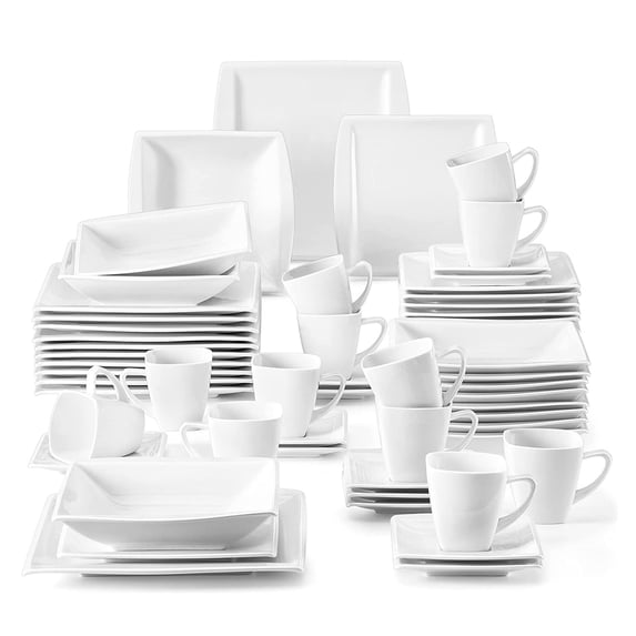 MALACASA, Series Blance, 60-Piece Porcelain Dinnerware Set, Ivory White Dinner Set, Service for 12