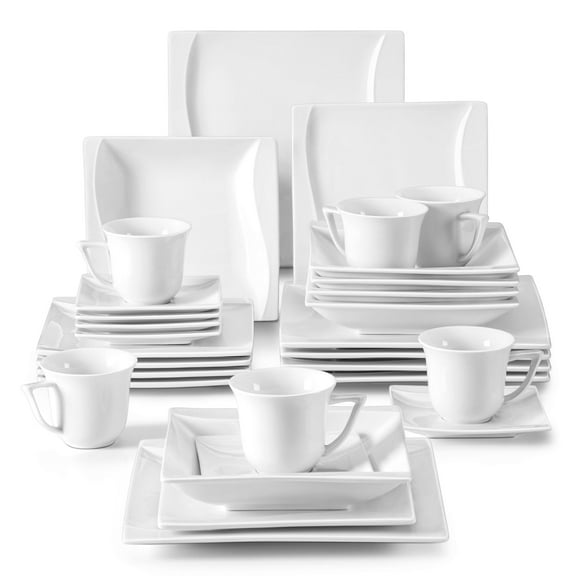 MALACASA, Series Carina, 30-Piece Porcelain Dinnerware Set, Ivory White Dinner Set, Service for 6