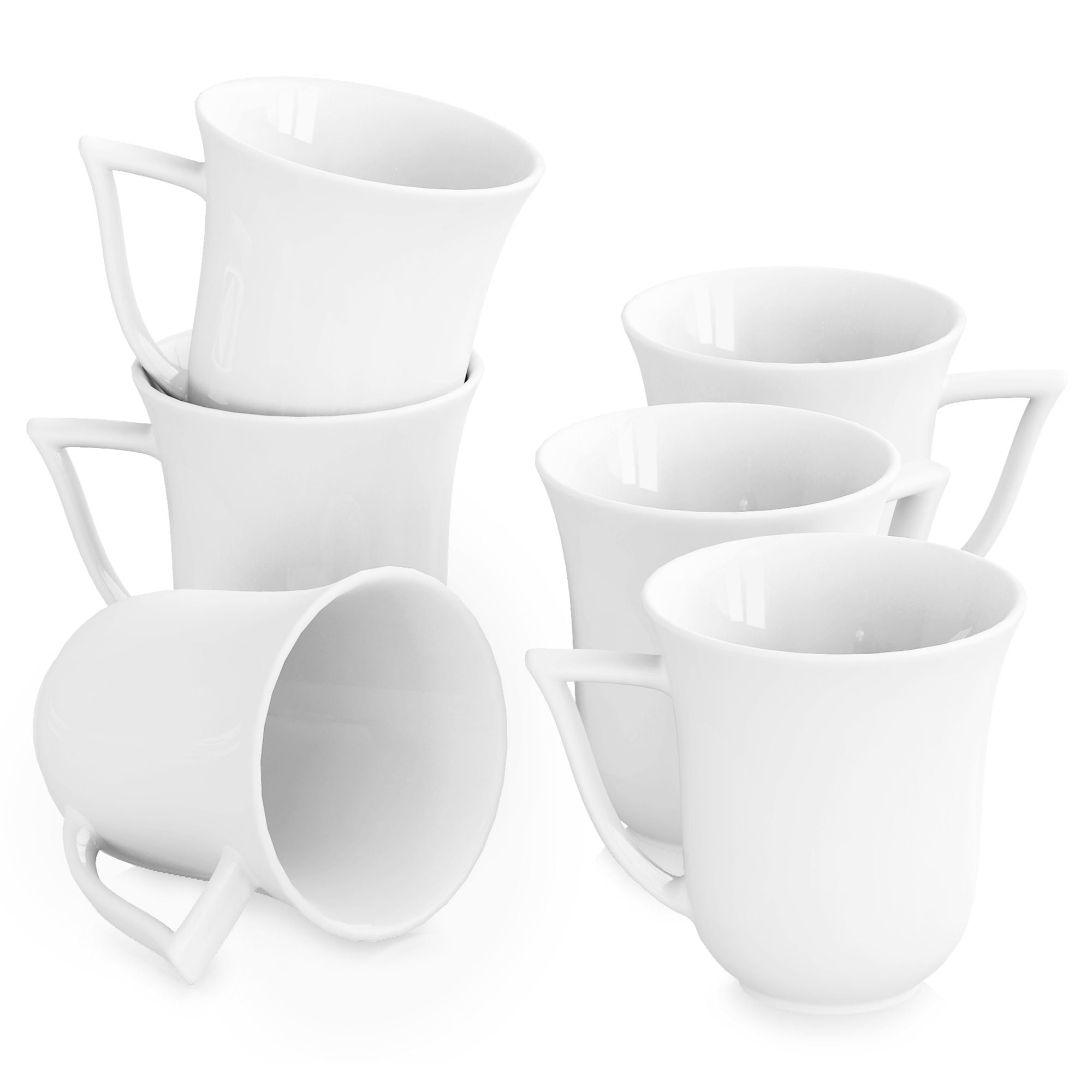 MALACASA, Series Carina, 4.75" Coffee Mugs Ivory White Porcelain Cups Coffee Service Mugs Set, Set of 6