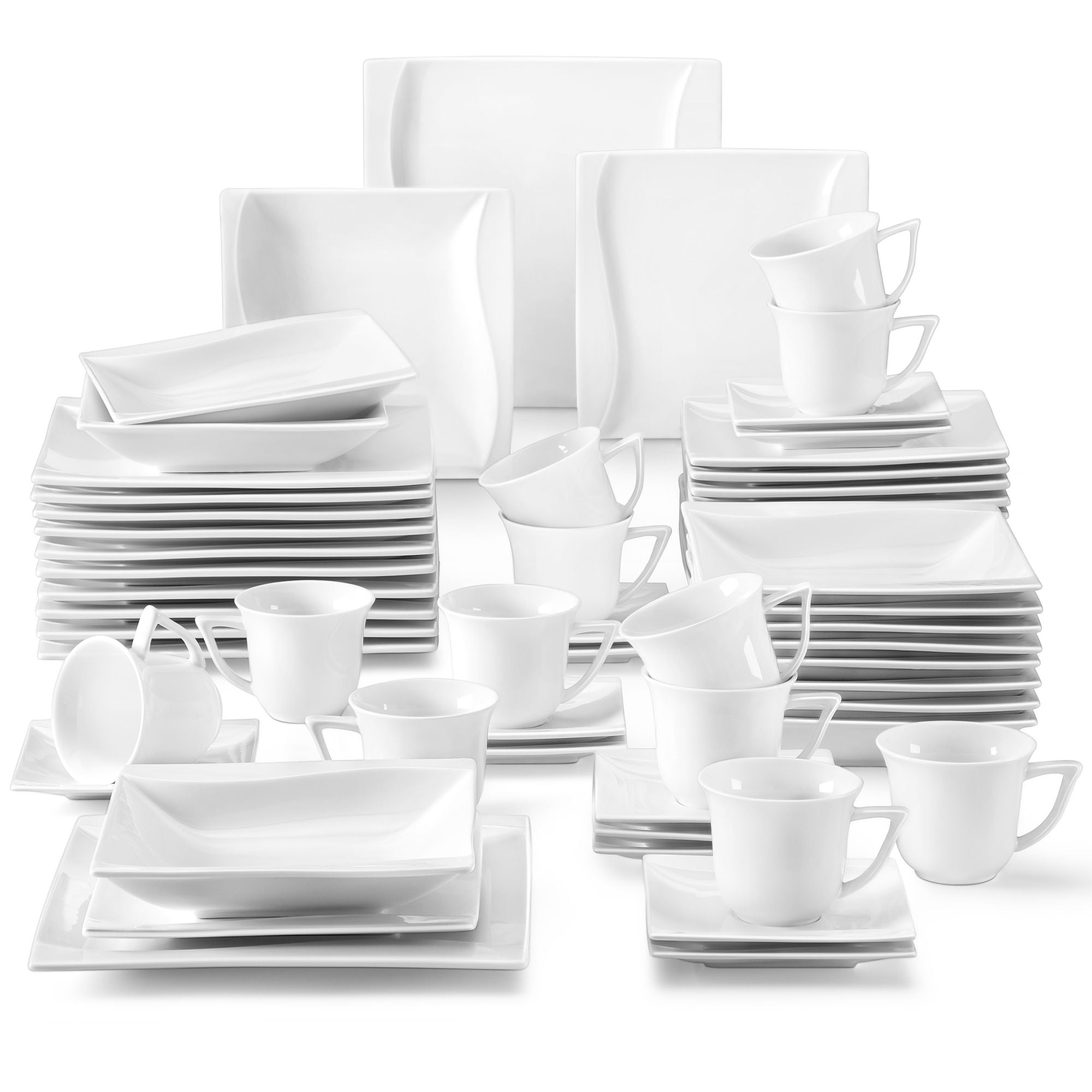 MALACASA, Série Elvira, 60pcs Service de Table Porcelaine Marbre