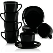 MALACASA, Series Dennis, 6-Piece Glassware Coffee Set Dinnerware Set, Black Square Coffee Cup and Saucer, 5.5'' 220 ml
