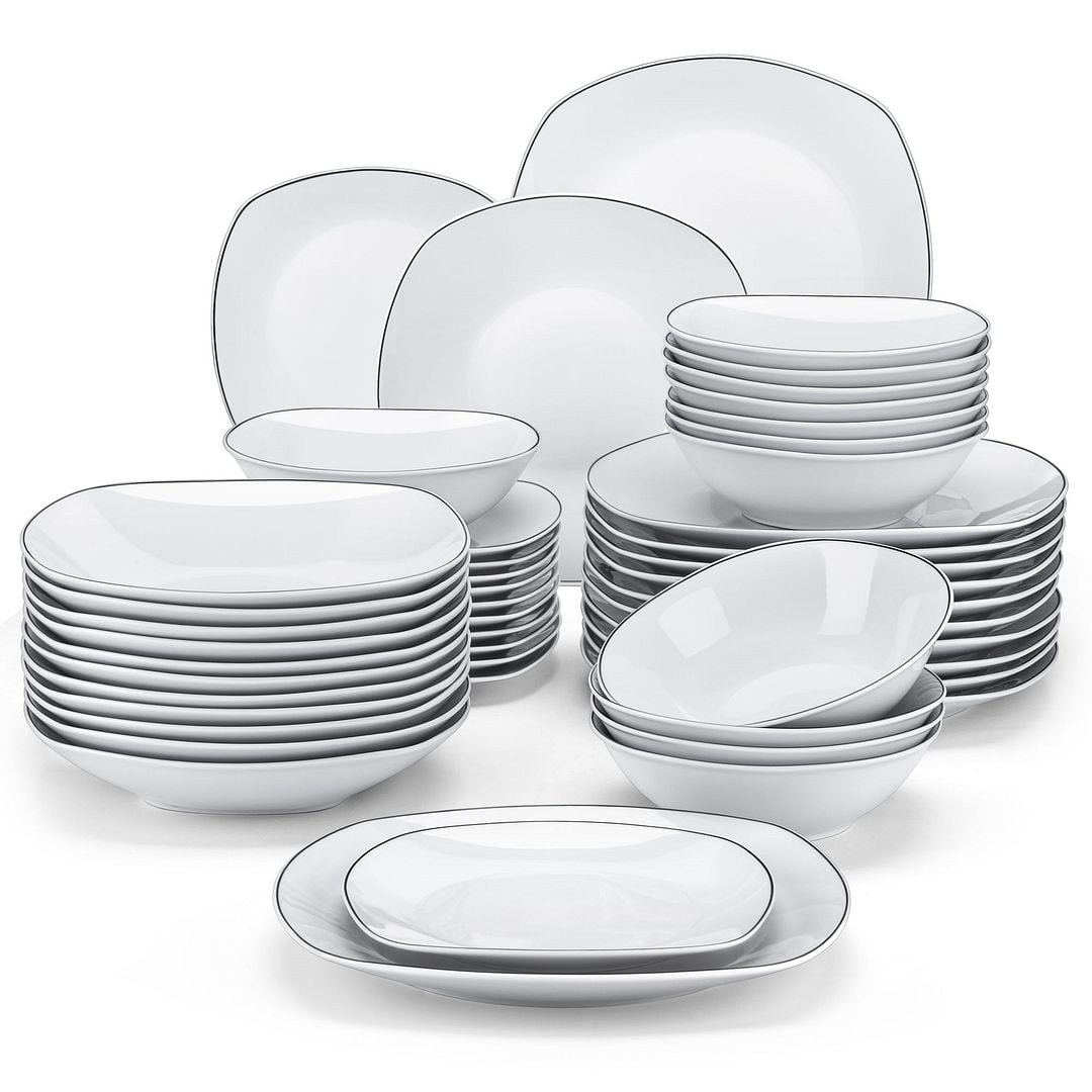 MALACASA, Series ELISA, 48-Piece Porcelain Dinnerware Set, White