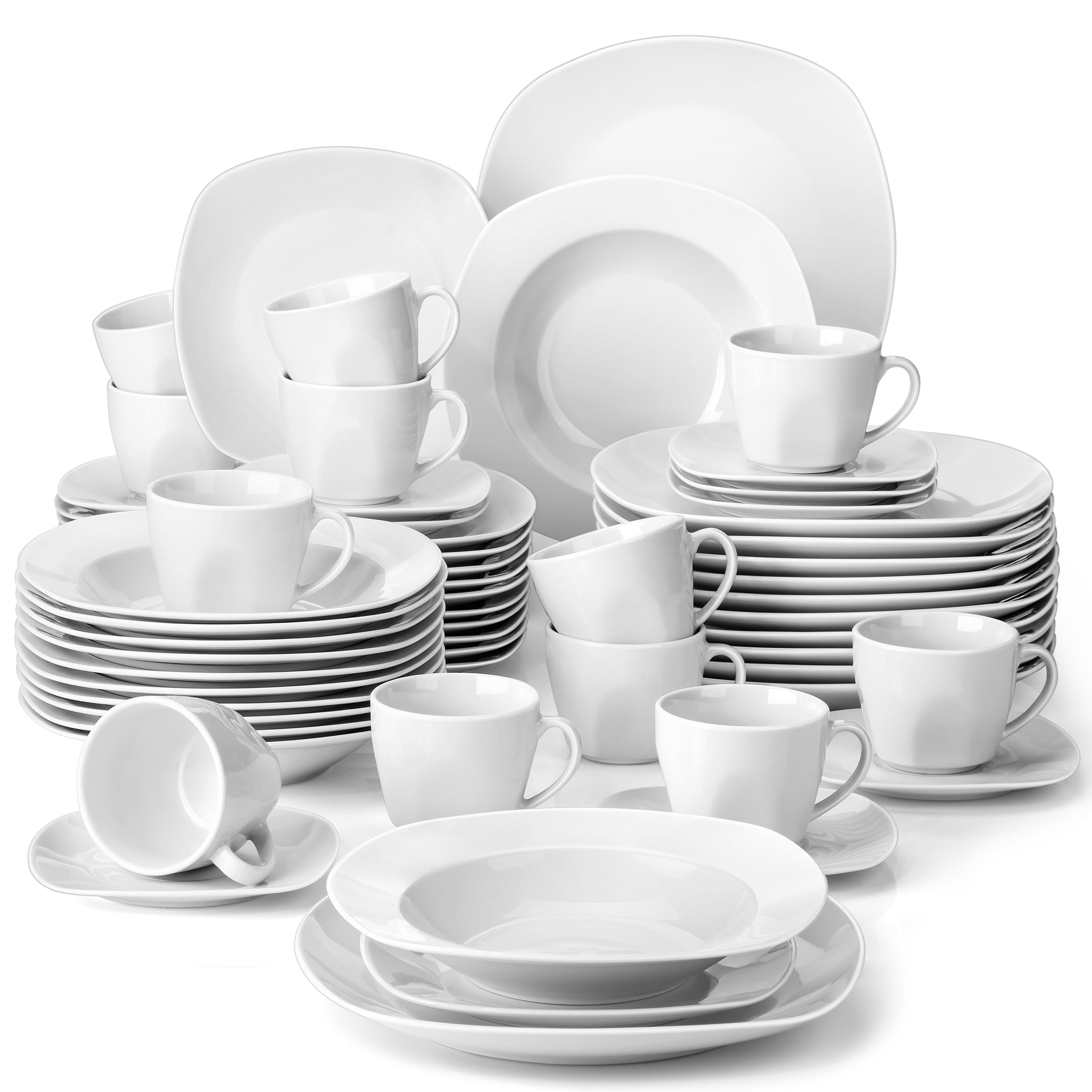 MALACASA Ivory White Dinnerware Set, 60-Piece Porcelain Dinnerware