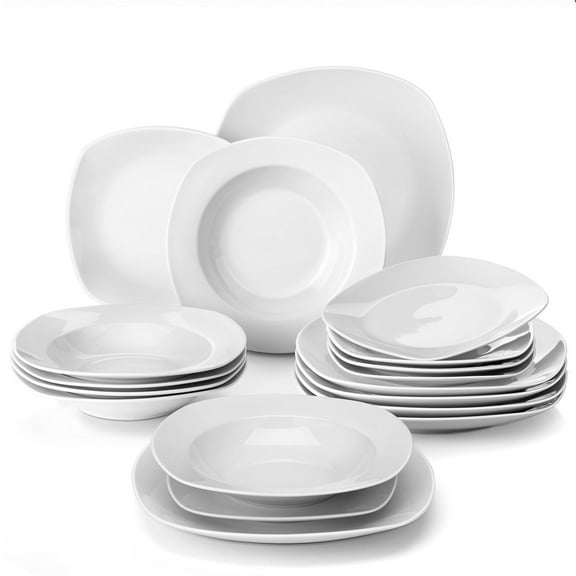 MALACASA, Series Elisa, 18-Piece Porcelain Dinnerware Set, Ivory White Dinner Set, Service for 6