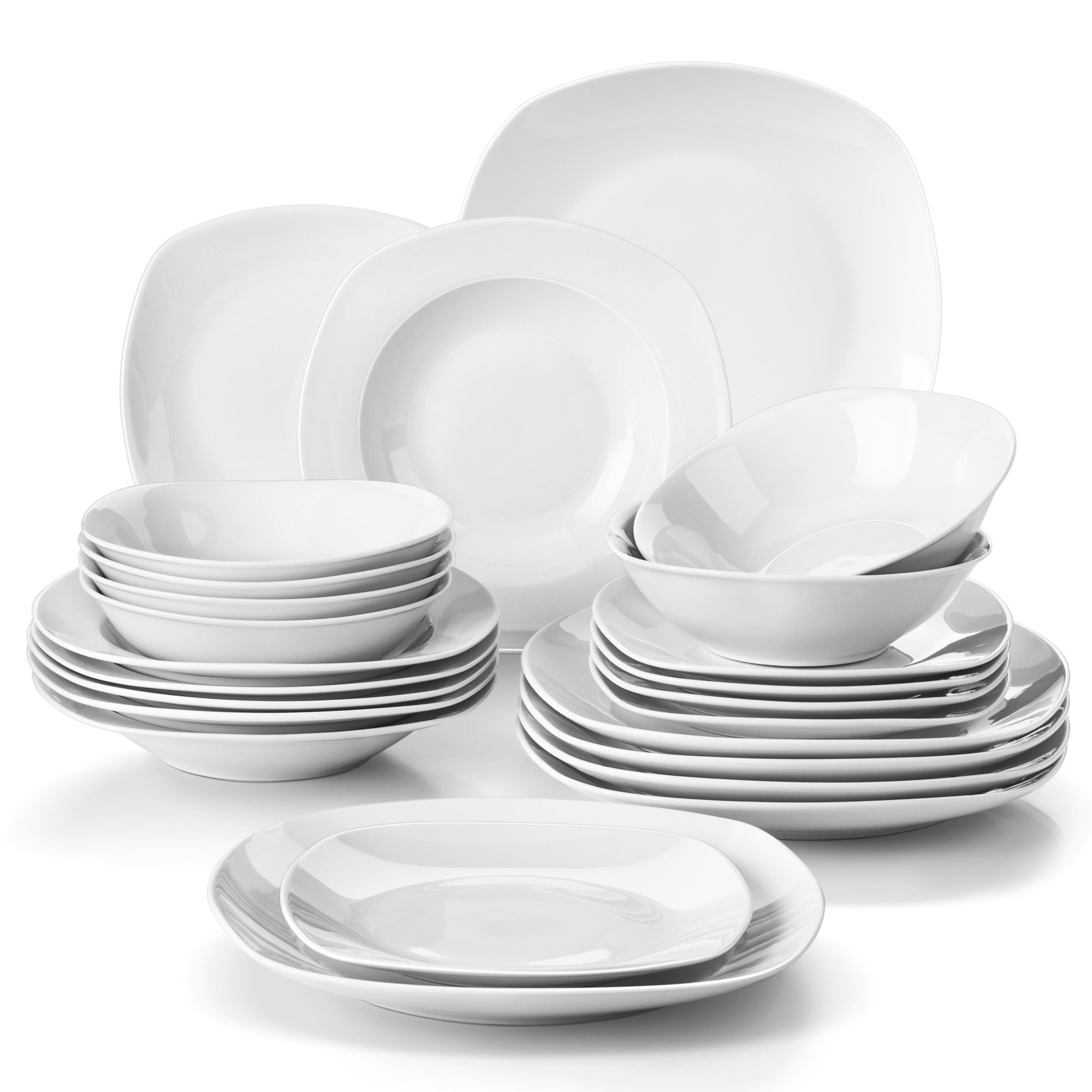 MALACASA, Series Elisa, 24-Piece Porcelain Dinnerware Set, Ivory White  Dinner Set, Service for 6