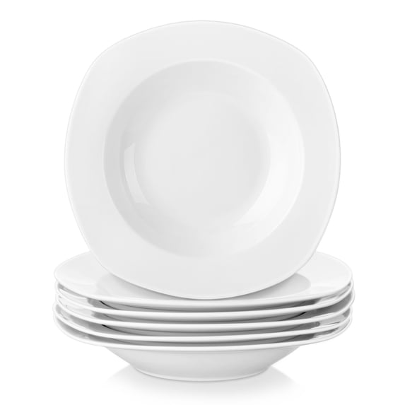 MALACASA, Series Elisa, 6-Piece Porcelain Soup Plates Dinnerware Set, Ivory White Dinner Set, 8.5"