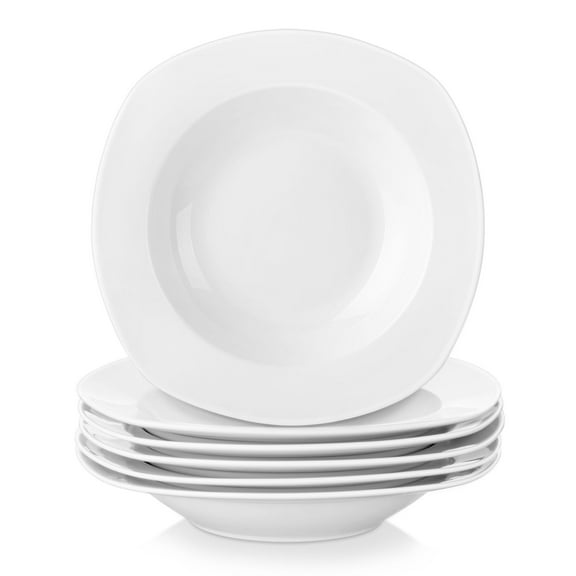 MALACASA, Series Elisa, 6-Piece Porcelain Soup Plates Dinnerware Set, Ivory White Dinner Set, 8.5"