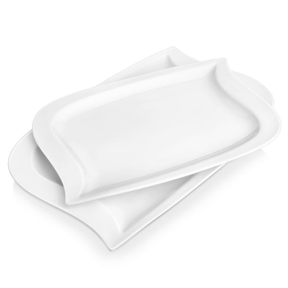 MALACASA, Series Elvira, 2-Piece Porcelain Rectangular Plate Dinnerware Set, Ivory White Dinner Set, (11”, 13.25”)