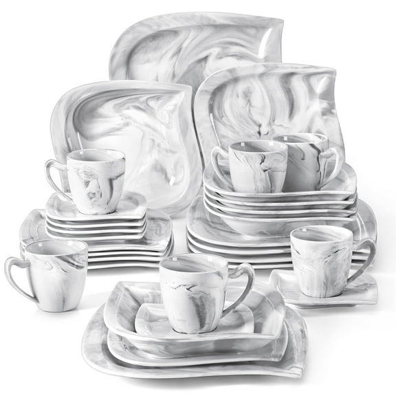 MALACASA, Series Elvira, 30-Piece Porcelain Dinnerware Set, Marble Grey Dinner Set, Service for 6