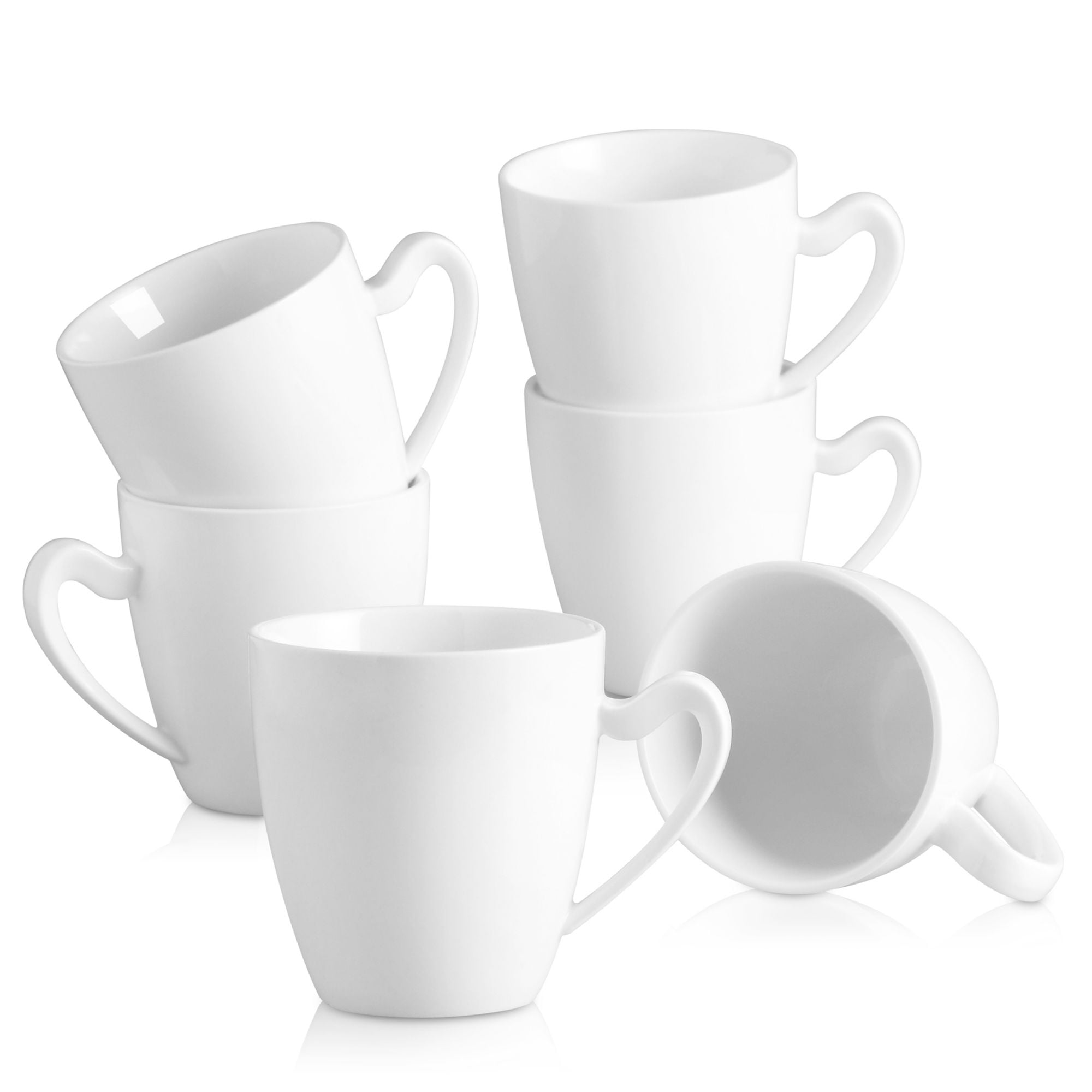 MALACASA, Series Elvira, 6 pieces 12.5 OZ Porcelain Cups 5 Mug Sets Ivory  White 