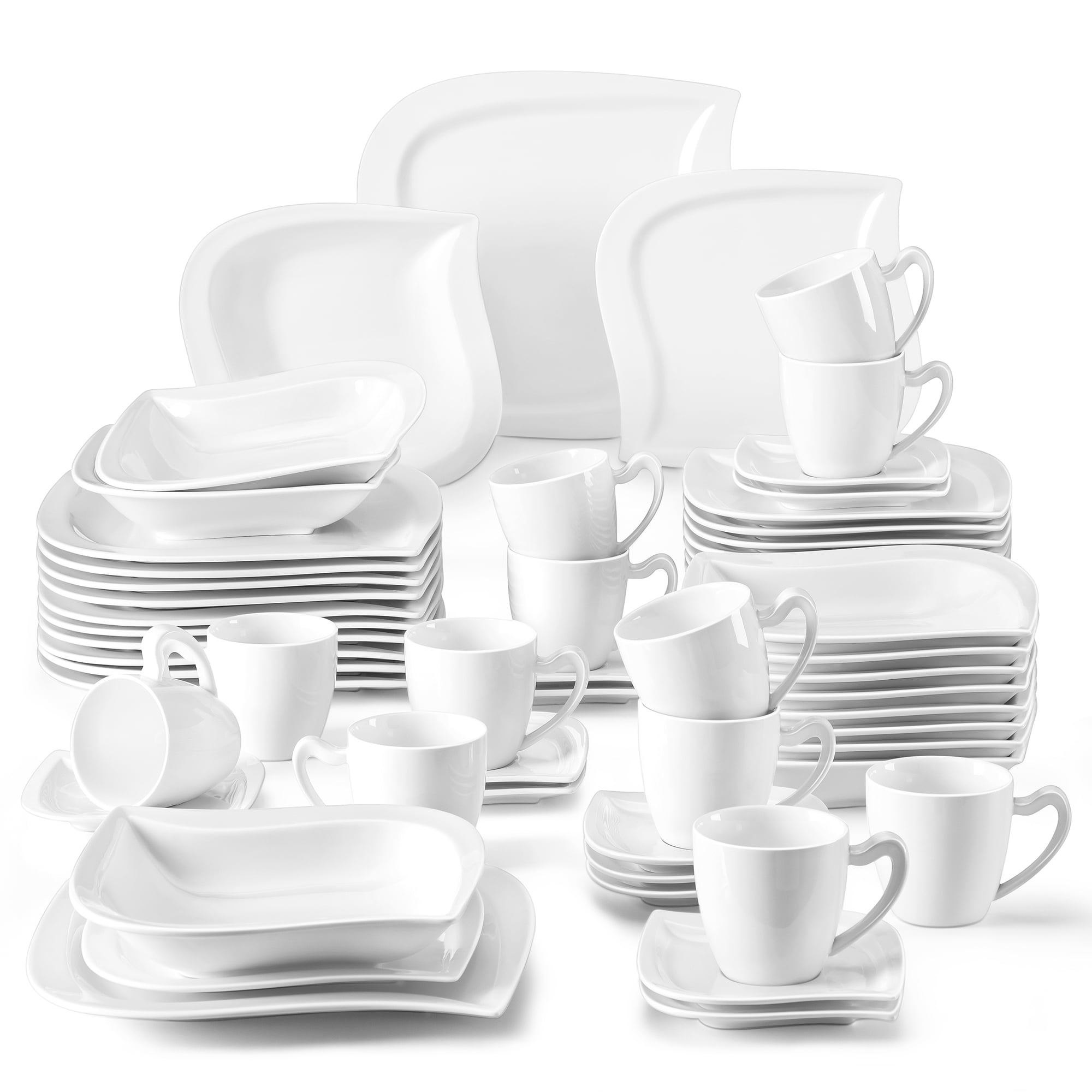 MALACASA Elvira 60-Piece White Porcelain Tableware Dinner Set with