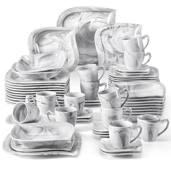 MALACASA, Series Elvira, 60-Piece Porcelain Dinnerware Set, Marble Grey Dinner Set, Service for 12