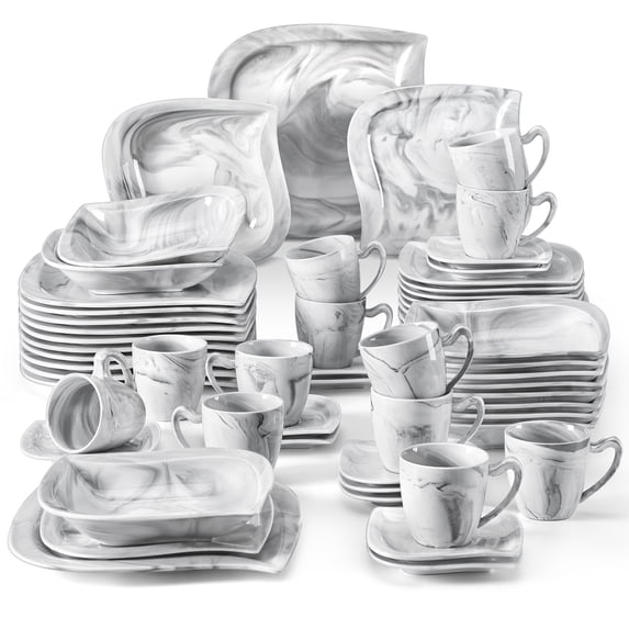 MALACASA, Series Elvira, 60-Piece Porcelain Dinnerware Set, Marble Grey Dinner Set, Service for 12