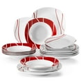 thumbnail image 1 of MALACASA, Series Felisa, 18-Piece Porcelain Dinnerware Set, Red Stripes Ivory White Dinner Set, Service for 6, 1 of 9