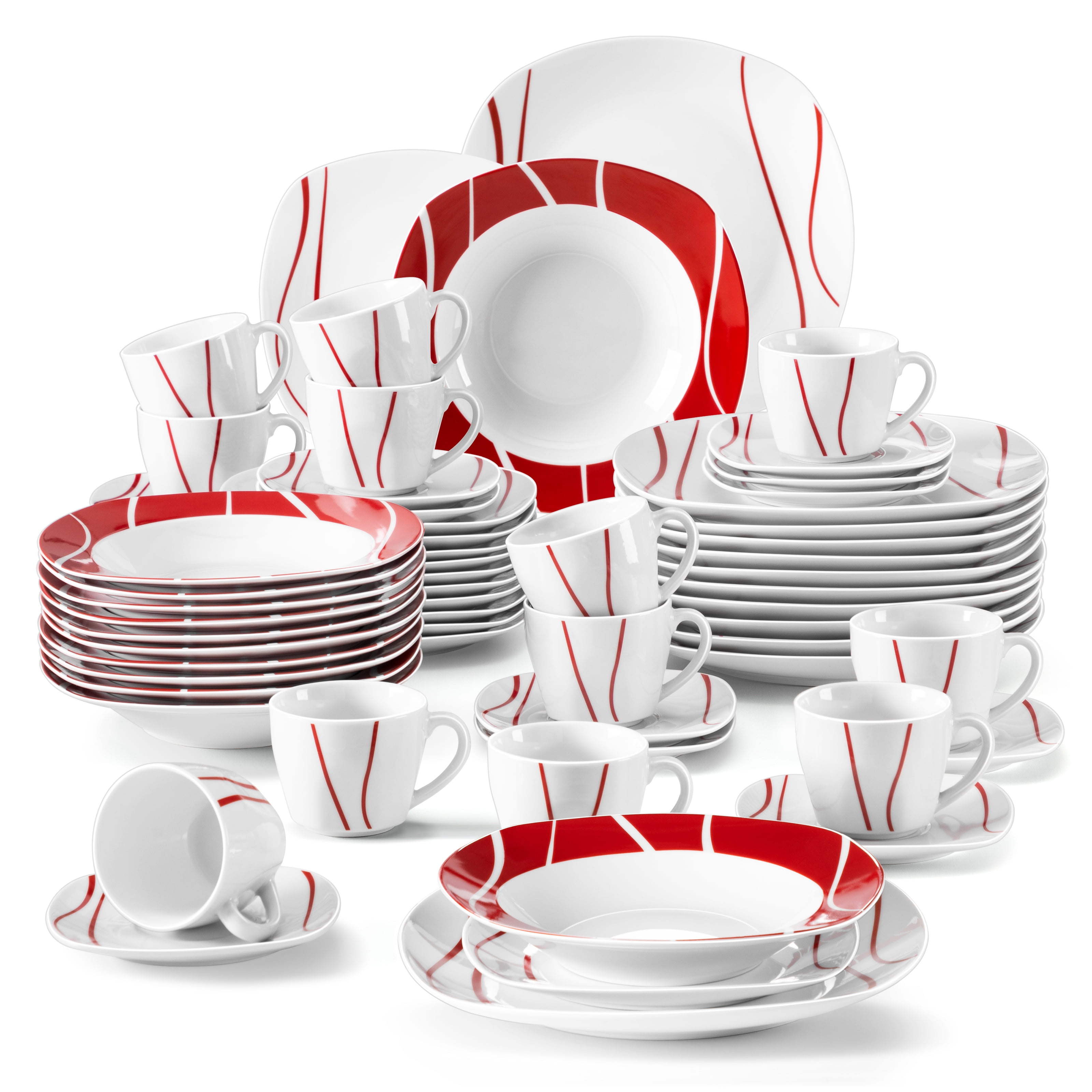 MALACASA Felisa 18-Piece White with Red Edge Porcelain Dinnerware