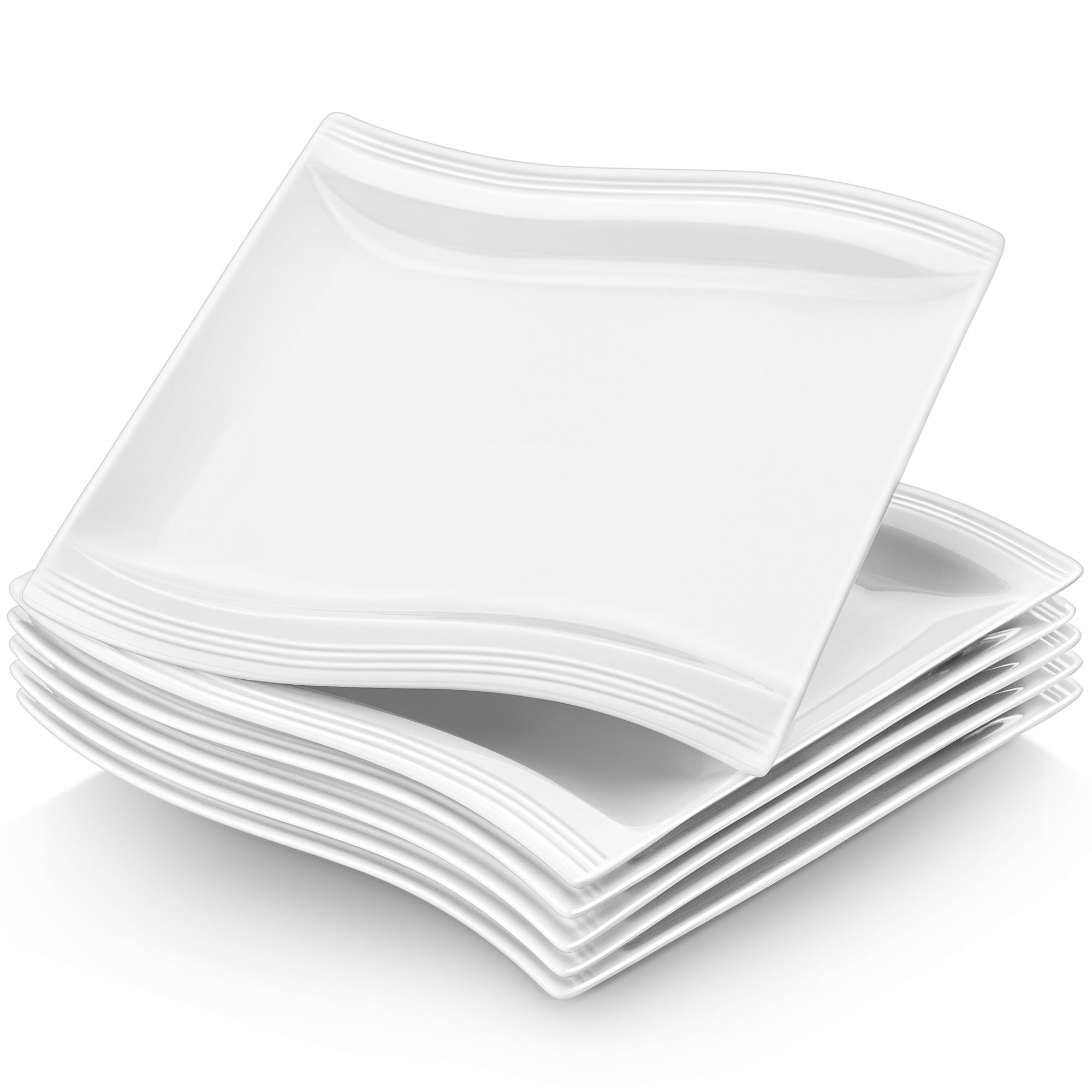 MALACASA, Series Flora, 10.25" Dinner Plates Wave Shaped Ivory White Porcelain China Large Dinner Plate Sets, Set of 6