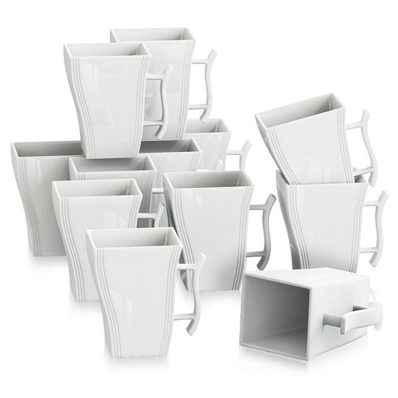 MALACASA, Series Flora, 12-Piece Porcelain Mugs Cups Set, Ivory White Dinner Set, 11.5 OZ