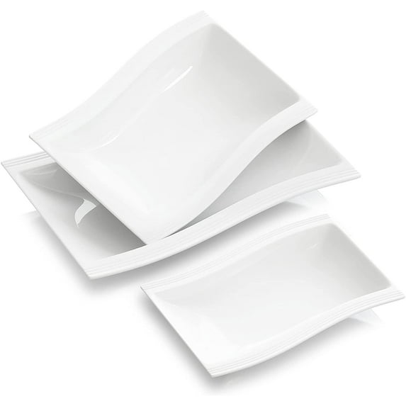 MALACASA, Series Flora, 3-Piece Porcelain Rectangular Serving Plate Set, Ivory White Dinner Set, (9", 11", 13.25")