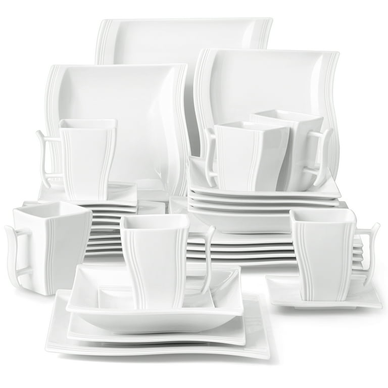 MALACASA, Series Flora, 30-Piece Porcelain Dinnerware Set, Ivory White  Dinner Set, Service for 6