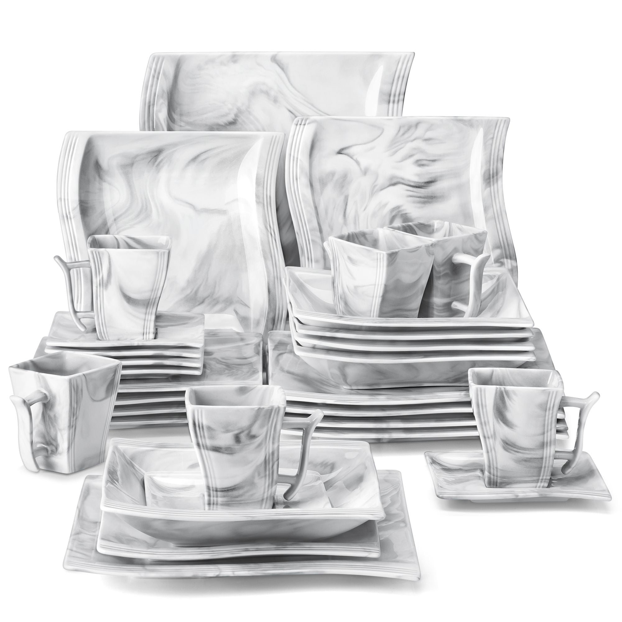 MALACASA, Series Flora, 30-Piece Porcelain Dinnerware Set, Marble Grey  Dinner Set, Service for 6
