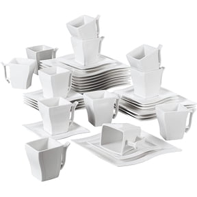 MALACASA, Series Flora, 36-Piece Porcelain Coffee Dinnerware Set, Ivory White Dinner Set, Service for 12