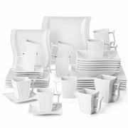 MALACASA, Series Flora, 36-Piece Porcelain Dinnerware Set, Ivory White Dinner Set, Service for 6