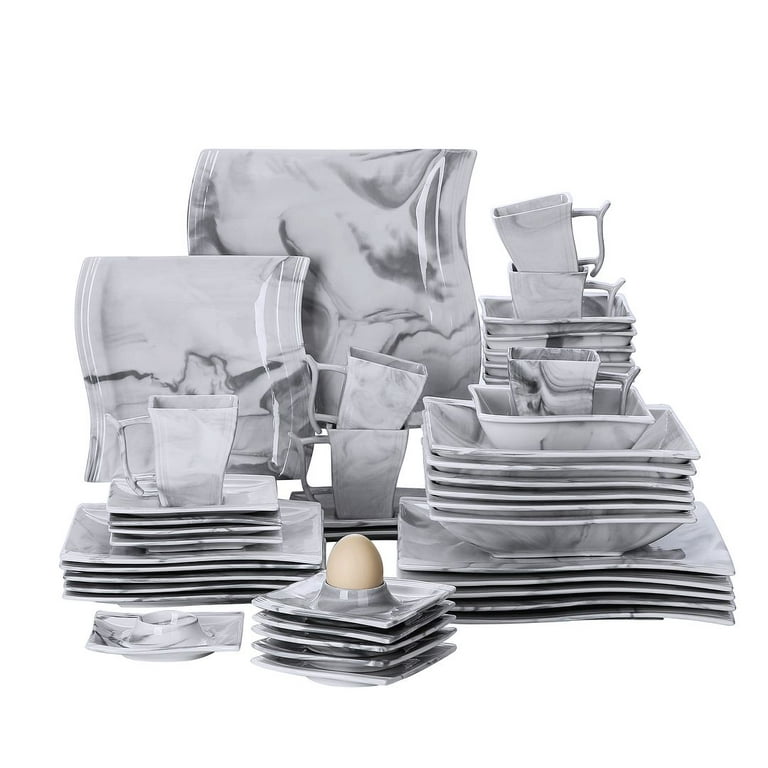 MALACASA, Series Flora, 42-Piece Porcelain Dinnerware Set, Marble Grey Dinner  Set, Service for 6 