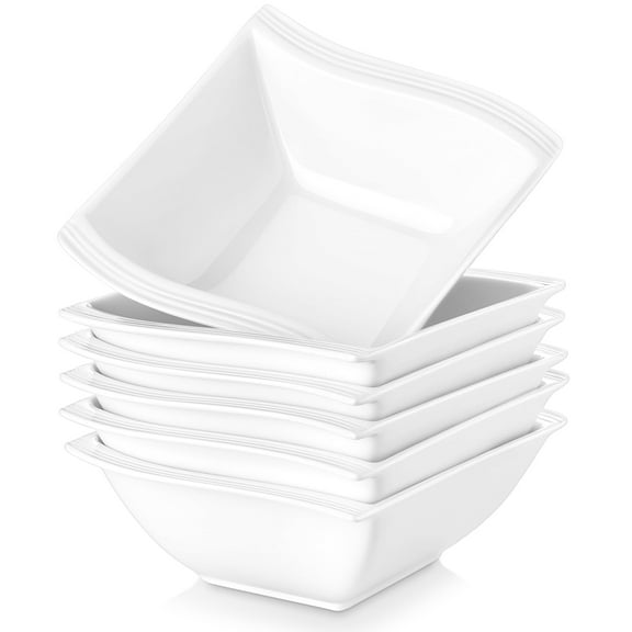 MALACASA, Series Flora, 6-Piece Porcelain Cereal Bowl Dinnerware Set, Ivory White Dinner Set, 5.75"