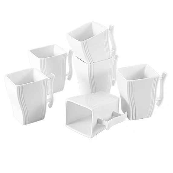 MALACASA, Series Flora, 6-Piece Porcelain Mugs Cups Set, Ivory White Dinner Set, 11.5 OZ