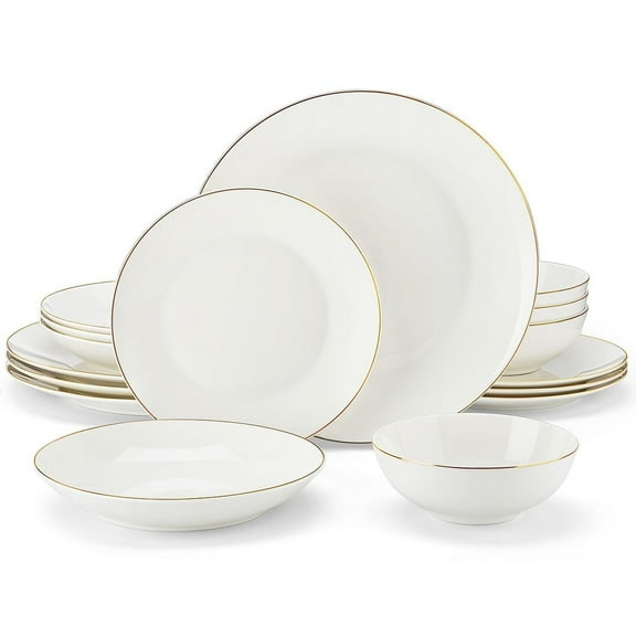 MALACASA Series JERA, 16-Piece Bone China Dinnerware Set, White with Golden Rim dinner Sets, Service for 4
