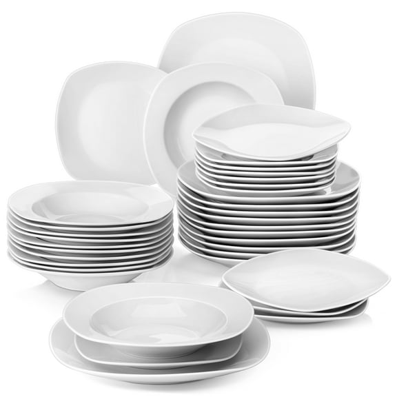 MALACASA, Series JULIA, 36-Piece Porcelain Dinnerware Set, Ivory White Dinner Set, Service for 12