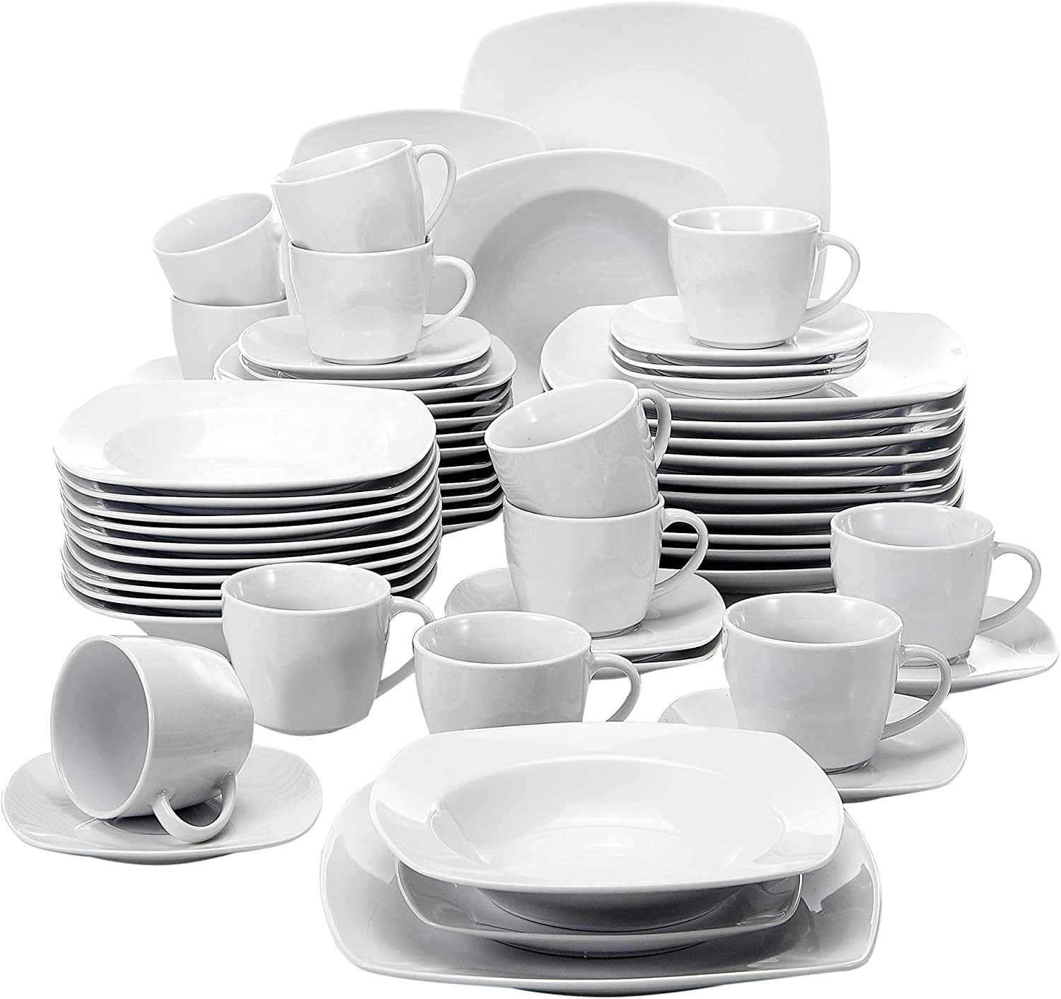 MALACASA, Porcelain Dishes Sets for 6, 18-Piece Dinner Set Ivory