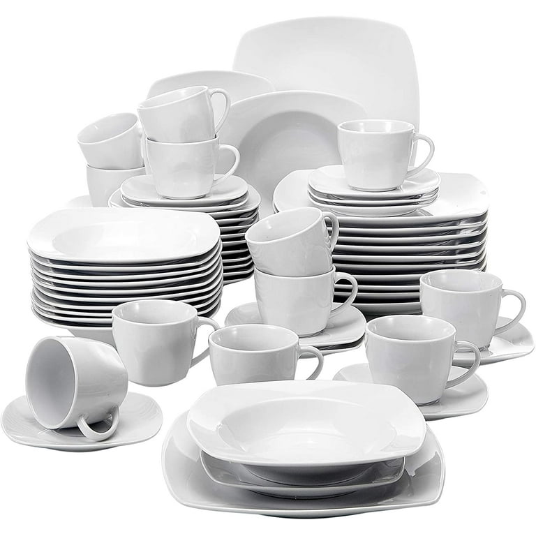 MALACASA Dinnerware Sets for 12, 56-Piece Porcelain Square Plates and Bowls  Sets, Kitchen Dish Set with Dinner Plate Set, Bowl, Serving Platter, Cup  and Saucer, Modern Dishware Set, Series Flora - Yahoo Shopping