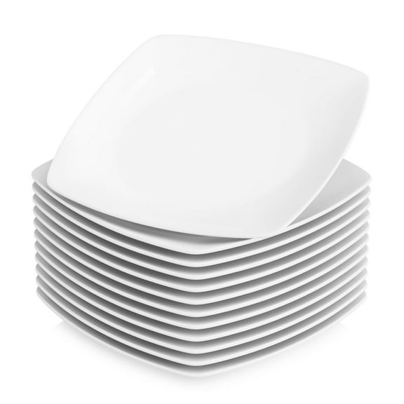 MALACASA, Series Julia, 12-Piece Porcelain Dinner Plate, Ivory White Dinner Set, Square 9.5"