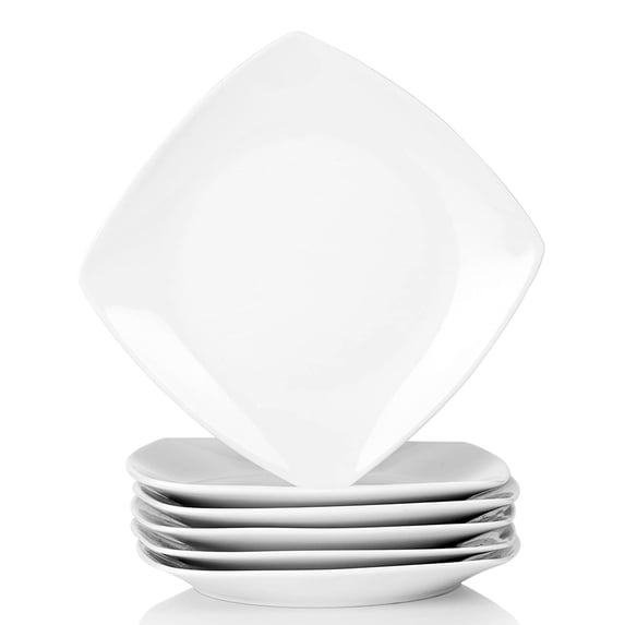 MALACASA, Series Julia, 6-Piece Porcelain Dessert Plates, Ivory White Dinner Set, Square 8"