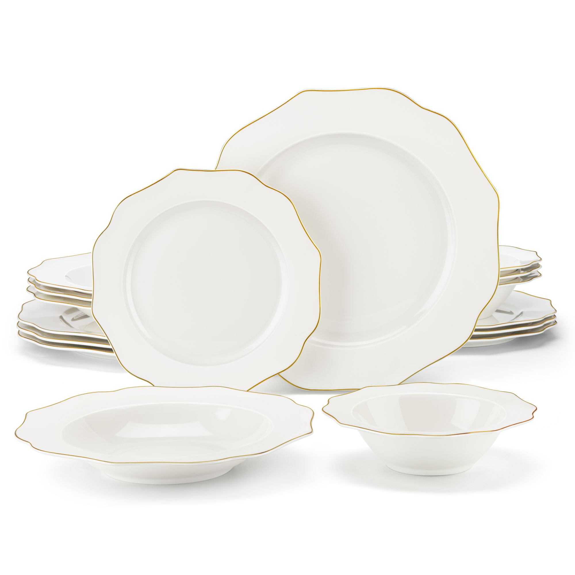 MALACASA Dinnerware Sets, 24-Piece Porcelain Square Dishes - White with  Black Rim, Modern Dish Set for 6 - Plates and Bowls Sets, Ideal for  Dessert