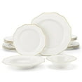 thumbnail image 1 of MALACASA Series LOTUS, 16-Piece Bone China Dinnerware Set, White with Golden Rim dinner Sets, Service for 4, 1 of 7