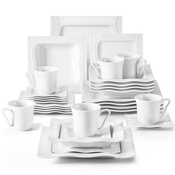MALACASA, Series Mario, 30-Piece Porcelain Dinnerware Set, Cream White Dinner Set, Service for 6